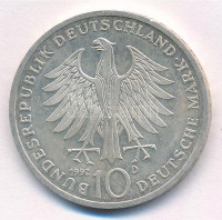 Németország 1992D 10M Ag 'Pour le Mérite' T:1- patina, kis phGermany 1992D 10 Mark Ag 'Pour le Mérite' C:AU patina, small edge errorKrause KM#179