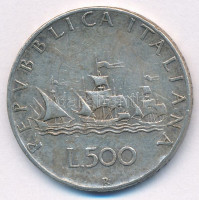 Olaszország 1958R 500L Ag 'Kolumbusz hajói' T:2,2- patina Italy 1958R 500 Lire Ag 'Columbus' Ships' C:XF,VF patinaKrause KM#98