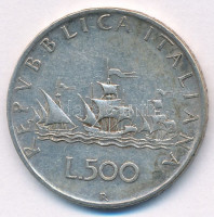 Olaszország 1958R 500L Ag 'Kolumbusz hajói' T:2 patina Italy 1958R 500 Lire Ag 'Columbus' Ships' C:XF patinaKrause KM#98