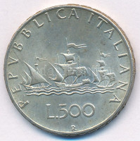 Olaszország 1960R 500L Ag 'Kolumbusz hajói' T:1-,2 patina Italy 1960R 500 Lire Ag 'Columbus' Ships' C:AU,XF patinaKrause KM#98