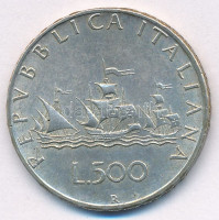 Olaszország 1966R 500L Ag 'Kolumbusz hajói' T:2,2- patinaItaly 1966R 500 Lire Ag 'Columbus' Ships' C:XF,VF patinaKrause KM#98