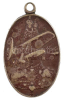Tóth Gyula (1893-1970) ~1915. 'Borostyános Szent Szűz őrizz meg minket' ovális jelzett Ag repülős medál (5,13g/0.800/29x18mm) T:2 patina