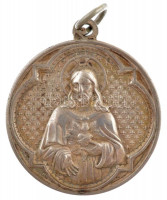 ~1900. 'Jézus / Szeplőtelen fogantatás' ezüstözött fém vallási érem (32mm) T:2 patina