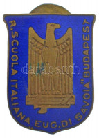 ~1930. 'Budapesti Savoyai Jenő Olasz Királyi Iskola' zománcozott bronz jelvény, hátlapon 'MORZSÁNYI BUDAPEST ESKÜ-ÚT 5.' gyártói jelzéssel (22x12mm) T:2 apró karcok, patina / Hungary ~1930. 'Universita Italiana per Stranieri Perugia'