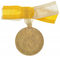 ~1930. 'Patrona Hungariae O.P.N. / Jézus legszentebb szívedbe zárd védegyletünket' aranyozott Br medál szalagon (30mm) T:2