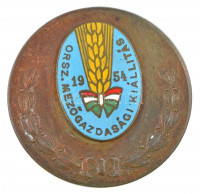 1954. 'Országos Mezőgazdasági Kiállítás 1954' részben zománcozott Br jelvény (40mm) T:2 hátlapon hiányos rögzítés