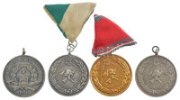 1958. 'X, XV és XX Éves Önkéntes Tűzoltói Szolgálatért / Belügyminisztérium Országos Tűzrendészeti Parancsnoksága' ezüstözött bronz és aranyozott bronz kitüntetések, 2db mellszalaggal T:2