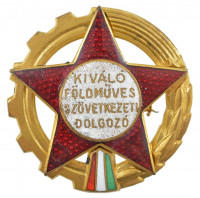 ~1960-1970. 'Kiváló Földműves Szövetkezeti Dolgozó' zománcozott, aranyozott bronz kitüntető jelvény, eredeti tokban T:1-,2