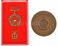 DN 'Szocialista Brigád - A Vállalat Kiváló Brigádja' kitüntető jelvény miniatűrrel, eredeti tokban + Vincze Dénes (1914-1972) DN 'A Vállalat Kiváló Brigádja' Br plakett (70mm) T:1-