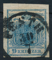 1850 9kr HP lemezhibákkal, kiemelt középrész 'PESTH'