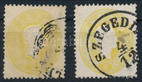 1861 2 eltérő színárnyalatú 2kr, vegyes minőség