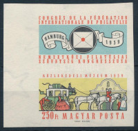 1959 FIP (II.) ívszéli vágott szelvényes bélyeg (apró törés / crease) (3.500)