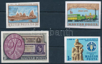 1965 Árvíz (III.) vágott bélyeg + 1970 FAO vágott bélyeg + 1971 125 éves a magyar vasút (I.) vágott bélyeg + 1976 50 éves a Pénzjegynyomda vágott bélyeg (8.300)