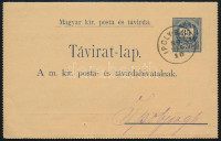 1889 35kr díjjegyes zárt táviratlap 5 bélyeges, 4 színű díjkiegészítéssel 'IPOLYSÁG'