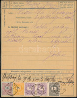 1889 35kr díjjegyes zárt táviratlap 5 bélyeges, 4 színű díjkiegészítéssel 'IPOLYSÁG'