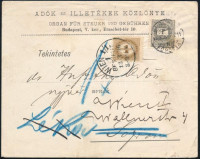 1896.márc.7. Levél 1kr bérmentesítéssel nyomtatványként feladva 'BUDAPEST' - 'SOPRON' utánküldve Lékára, majd onnét Bécsbe, itt 1kr osztrák portóval kiegészítve. Igen ritka kiállítási darab RRR!