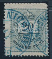 1874 20kr függőlegesen ferdén fogazva kék 'WARASDIN' pénzutalvány bélyegzéssel