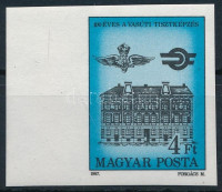 1987 100 éves a vasúttiszt képzés vágott bélyeg ívszéli
