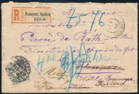 1898 Ajánlott levél 20kr bélyeggel Budapestről Firenzébe, majd továbbküldve Franciaországba