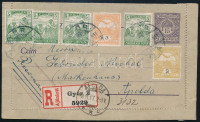 1917 15f díjjegyes zárt levelezőlap 6 bélyeges kiegészítéssel ajánlott küldeményként Németországba