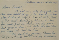 Edelsheim-Gyulai Ilona (Budapest, 1918 – Lewes, 2013), Horthy István kormányzóhelyettes feleségének autográf levele ismeretlennek, “Liebe Friedel” megszólítással. Kettő beírt oldal.