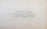 Újházy Ede (Debrecen, 1841 - Budapest, 1915) színész, komikus üdvözlő sorai névjegykártyáján Bródy Sándornak, 