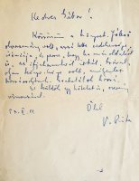 Vas István (Budapest, 1910 - Budapest, 1991) költő, író, műfordító autográf sorai Thurzó Gábor (Budapest, 1912 – Budapest, 1979) író, kritikus, műfordító, forgatókönyvírónak, 