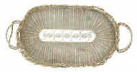 Süteményes tálca, fonott, ezüstözött drót, kopott, 15x30 cm