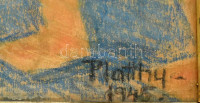 Platthy György (1908-2003): Memento mori, 1945. Pasztell, papír. Jelezve jobbra lent. Üvegezett fakeretben, 70×50 cm.