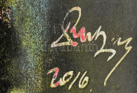 Rubint Ávrahám Péter (1959-): Sailing, 2016. Olaj, karton, jelzett, hátoldalán autográf felirattal és Rubint Ávrahám Péter Művészeti Alapítvány bélyegzőjével, dekoratív fakeretben. 64x49 cm