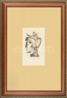 Szász Endre (1926-2003): Szürrealista hölgy. Vegyes technika, papír, jelzés nélkül. Dekoratív, üvegezett fakeretben, 28x19,5 cm