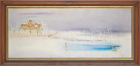 Virág Éva (1957-): Téli világ. Olaj, farost, jelzett, fakeretben, 25×60 cm