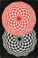 Olvashatatlan jelzéssel: Op-art kompozíció, 1971. Olaj, vászon, kartonra kasírozva. Apró sérülésekkel. 41x27 cm