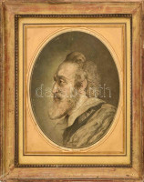 Peter Paul Rubens (1577-1640) festménye után, Jean François Janinet (1752-1814) metszése: IV. Henrik francia király portréja. Színezett akvatinta, papír, jelzett a metszeten. Üvegezett fakeretben. 25x21,5 cm