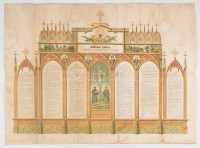 cca 1860 Időszaki tábla a magyarhoni protestáns egyház történetéhez, kőre rajzolta és nyomta: Hartinger A. Bécsben, Bécs, Jacob és Holzhausen, szakadt, foltos, 60x80 cm