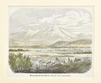 cca 1860 Kenyérmező Erdélyben, színezett fametszet paszpartuban.16x13 cm