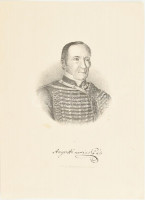 Augusztinovics Pál (1763-1837), az erdélyi főszámvevőség elnöke, aki végrendeletében az unitárius egyházra hagyta vagyonát. Litográfia, papír. R. k. lyc. kőnyomdája Kolozsvárt. 23x16,5 cm. Apró folttal.