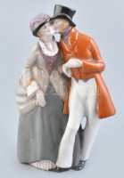 Wiener Kunstkeramische Werkstätte, Carl Schweninger (1854-1912) által készített szobor (Szerelmespár). Mázas kerámia, jelzett, alján kisebb sérülés/hiány, m: 17,5 cm