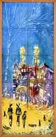 K. Holéczy Etus: Zsinagóga, csempekép, jelzett, fakeretben, 77x32 cm, 10 darab elemből, néhány csempe mozog