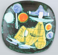 Györgyey Zsuzsa: Bohócos falitál, jelzés nélkül, hibátlan, 18x18 cm