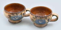 2 db retró virágmintás csésze, mázas kerámia, kézzel festett, jelzett, mázrepedésekkel, d: 10 cm, m: 7 cm