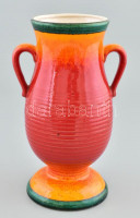 Német retró füles kerámia váza, jelzett, hibátlan, m: 24,5 cm