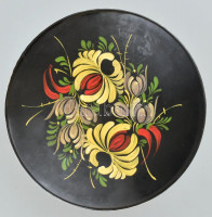 Gránit népi Art Deco dísztányér, jelzett, hibátlan, d: 20 cm