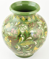 Nagyméretű Hódmezővásárhelyi kerámia váza, alján lyukkal, kis kopásokkal, kis mázlepattanással, jelzés nélkül, m: 37cm, d: 30 cm