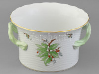 Herendi csipkebogyó mintás, porcelán nagy méretű kaspó. Kézzel festett, jelzett, hibátlan d: 26,5 cm, m: 15,5 cm