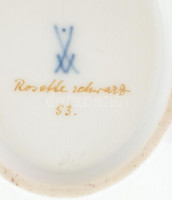 Meissen Rosette Schwarz mintás hamutálka. Kézzel festett, jelzett, hibátlan, 13x9 cm