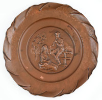 Régi vörösréz falitányér, szép állapotban, zsáner jelenettel, d: 40 cm