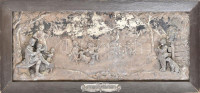 Régi szép idők. Ezüstözött ón, jelzett. kopott. Sérült keretben. 22x57cm