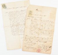 cca 1773-1872 2 db német nyelvű irat (Auszug, Löblicher Municipal-Ausschuss), felzetes viaszpecséttel, okmánybélyegekkel