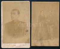 cca 1914-1918 2 db katonai vizitkártya: Huszártiszt lövészbojttal és zsinórral, keményhátú fotó Brém Károly budapesti műterméből, hátoldalán feliratozva: 'Nagyságos Gálffy Erzsébet úrhölgynek, Emlékül a hála, szeretet s